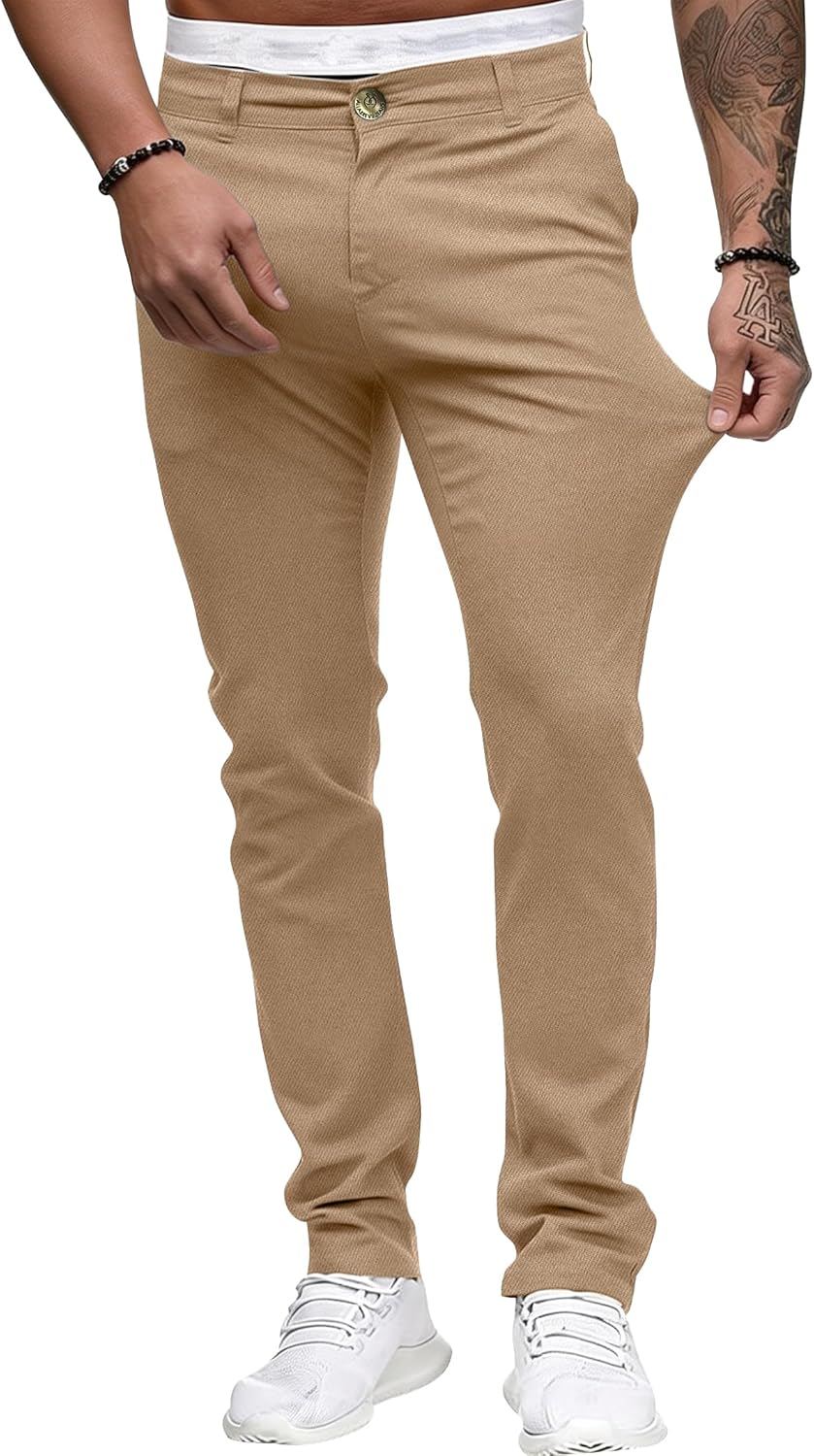 ALLABREVE Men's Chinos Casual Dress Pants Slim Fit Skinny Stretch Flat-Front Lightweight Comfort Slacks - Image 5