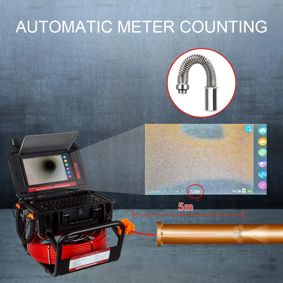 Sewer Camera HD 1080P Video Image-Scaling Distanc Counter 10.1inch Pipe Inspection Camera 512HZ Locator 10-50M Self-Leveling Video Audio Recording Endoscop for for Plumber, Homeowners(33ft)