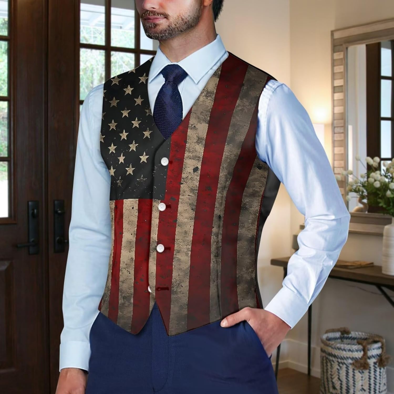 TOADDITDO V- Neck Suit Vest for Men Business Formal Dress Waistcoat Button Down Vests for Tuxedo