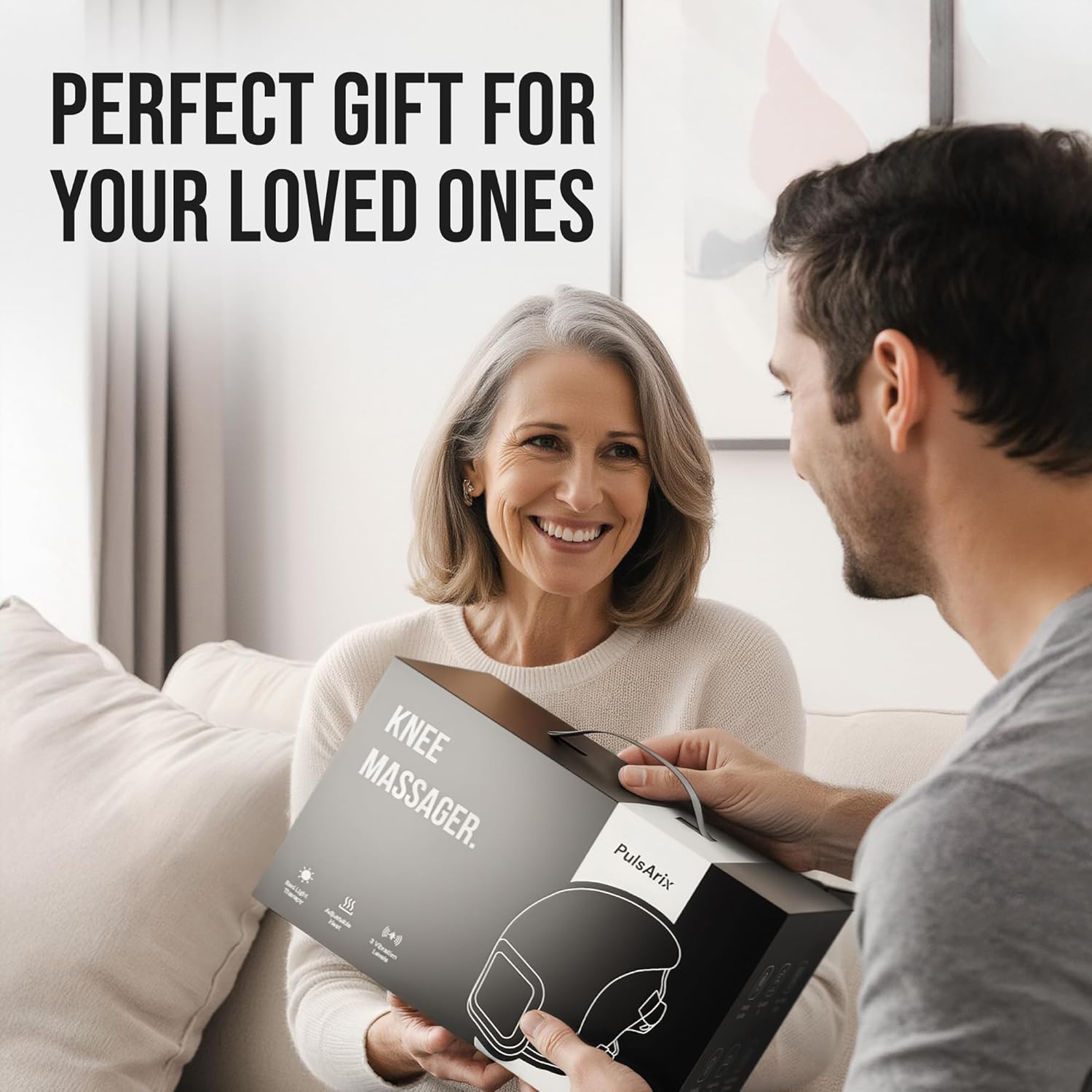 Heated Knee Massager with Red Light & Vibration, 3 Heat & 3 Vibration Levels, Memory Function, Cordless 3000mAh Rechargeable, LED Touch Panel, Auto 10-Min Shut-Off, USB-C Charger, White