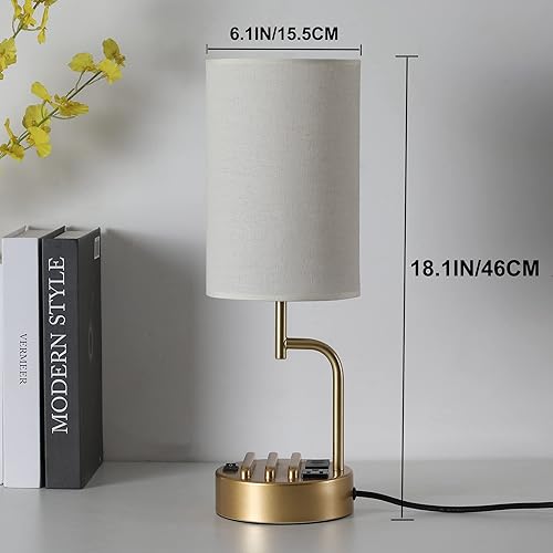 Miniatura 6 de Dreamholder - 2 lámparas de mesa con 3 puertos de carga USB, moderna lámpara de escritorio con toma de corriente alterna y soportes para teléfono,