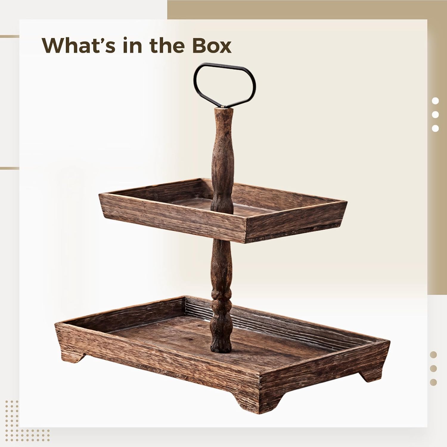 2-Tier Wooden Tray Stand, Vintage Charcoal Serving Tray for Cupcakes, Bread, Fruits, Perfect for Farmhouse Decor and Kitchen Use