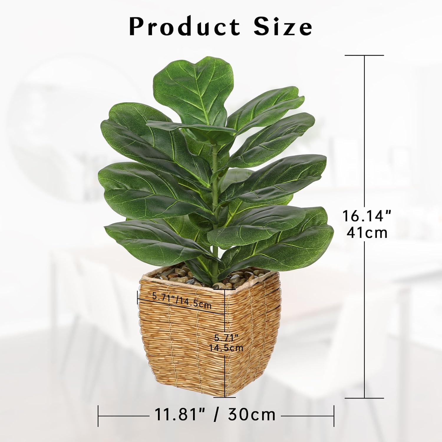 Briful Fake Plants Potted Fiddle Leaf Fig Artificial Plants Indoor Realistic Greenery Faux Plants in Square Plastic Rattan Baskets for Home Decor Farmhouse Office Weddings - Image 2