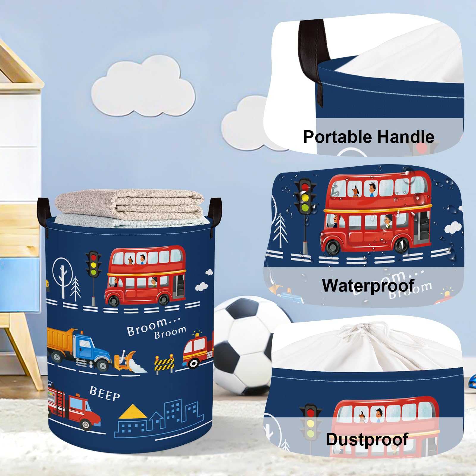 Paniers à Linge Camion Monstre 3D Pour Enfant - 63L Pliable - Rangement Jouets Et Vêtements - Bleu - 11