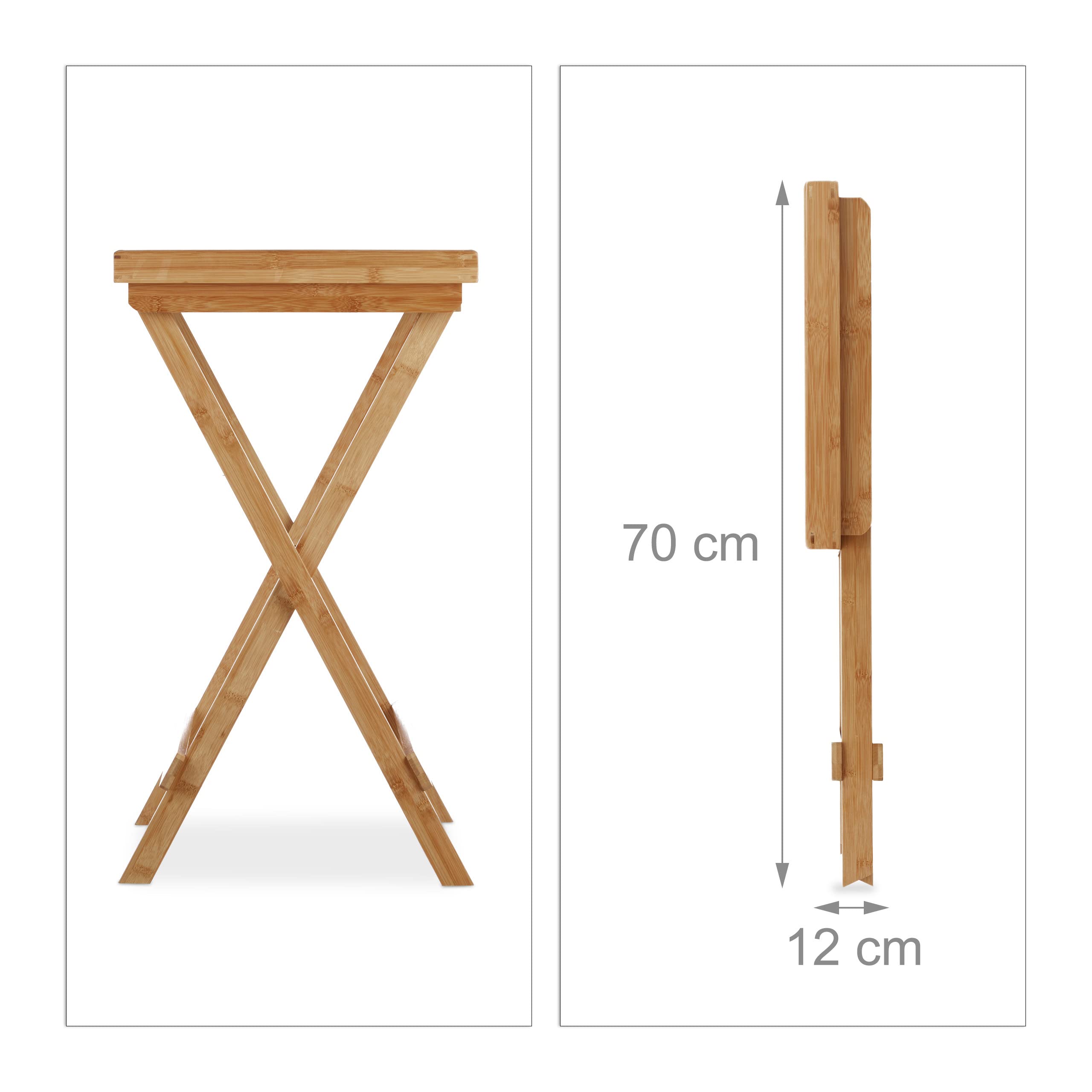 Relaxdays Tavolino Vassoio in Bambù, HxLxP: 66 x 50 x 38,5 cm, per Colazione a Letto, Balcone, Pieghevole, Naturale