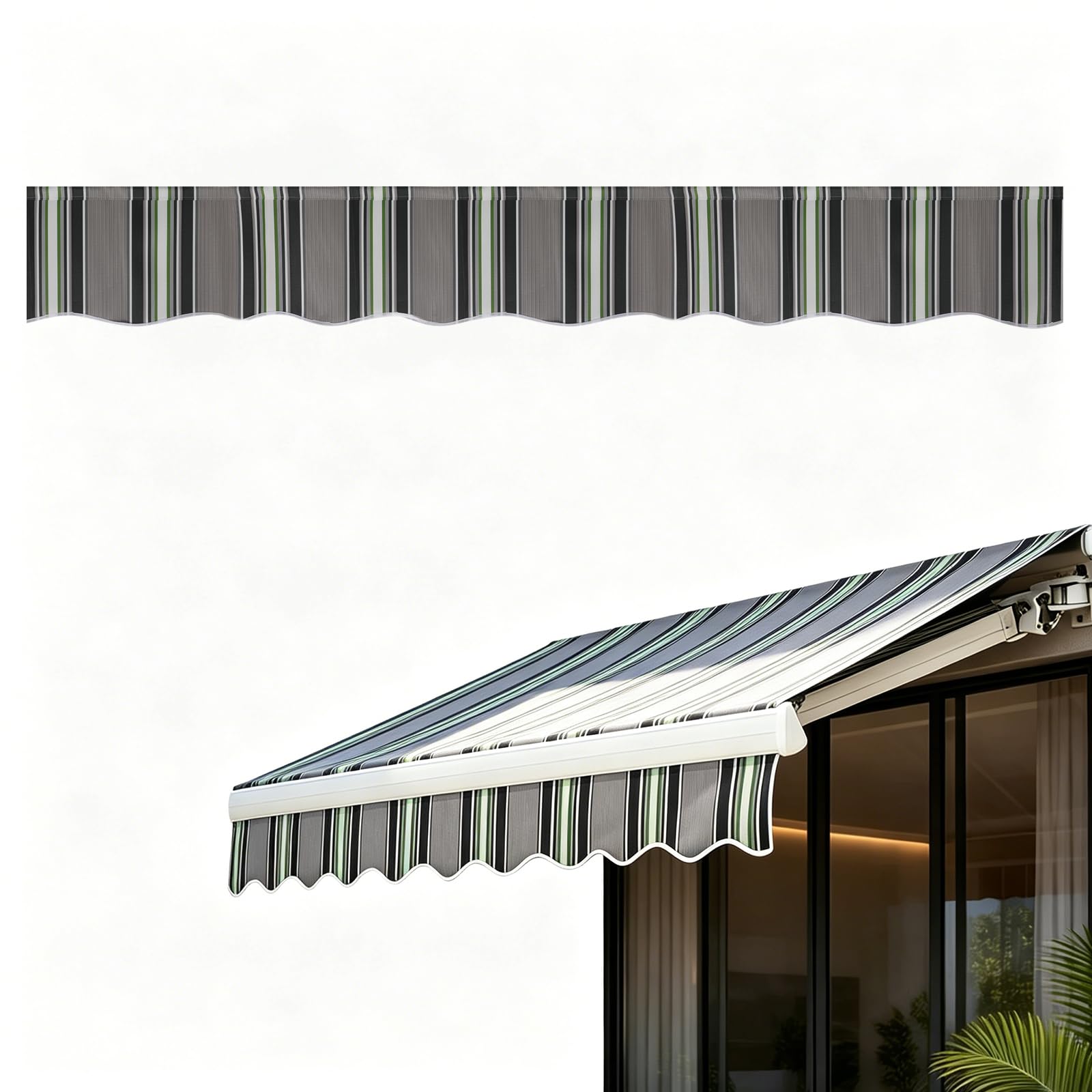Markisen Volant ersatzstoff, 3 m/3,5 m/5 m wasserdichte, UV-beständige Stoffbahnen aus 280D-Oxford-Gewebe, wellenförmige Volants für Terrasse, Balkon,Markise, Ersatz (Streifen, 5m)