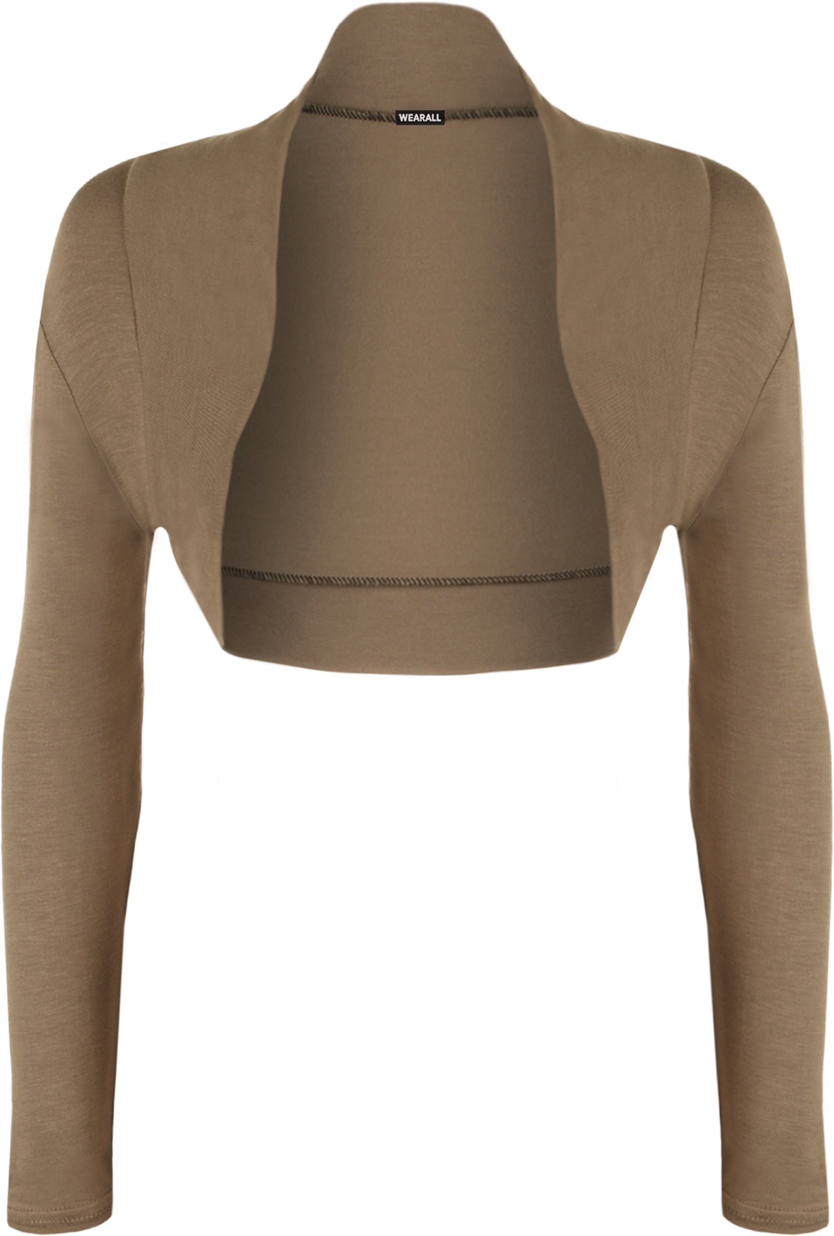 Wearall Women's Mocha Long Sleeve Shrug Bolero Cardigan Top - 8/10