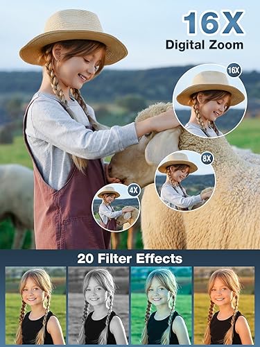 Miniatura 4 de Cámara digital, FHD 1080P para niños, cámara digital de 44 MP para apuntar y disparar con tarjeta de 32 GB, zoom de 16X, antivibración, sello