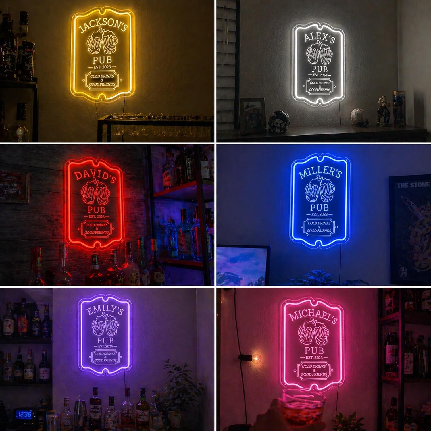 Custom Neon Bar Sign for Home Bar, Handmade Dimmable Personalized LED Bar Signs, 3D Custom Neon Bars Beer Light Sign for Home Bars Pub Man Cave Wall Decor, Gift for Men Dad