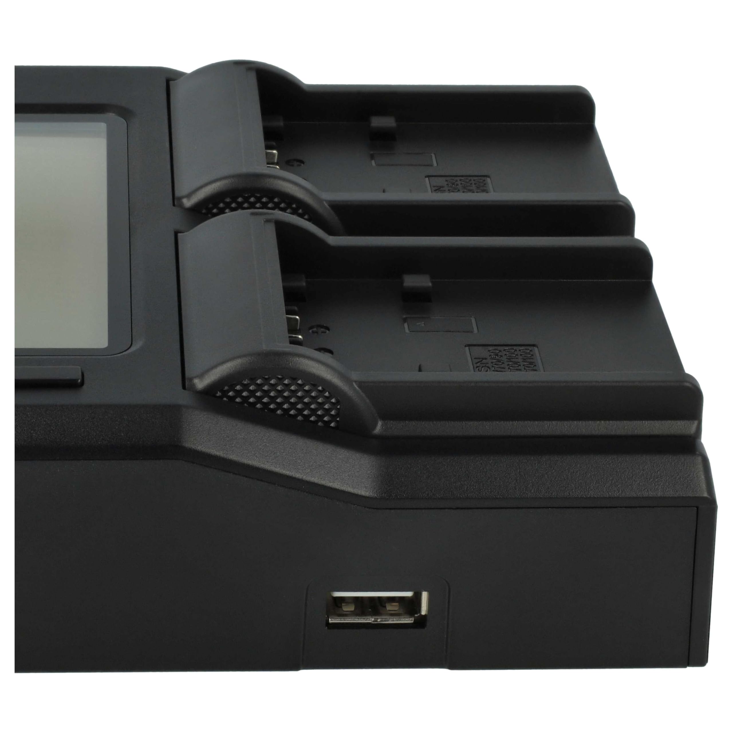 vhbw Podwójna ładowarka kompatybilna z Sony HDR-PJ220E, HDR-PJ260, HDR-PJ220EB kamera/akumulator – ładowarka z wyświetlaczem, wskaźnik ładowania, 5 V