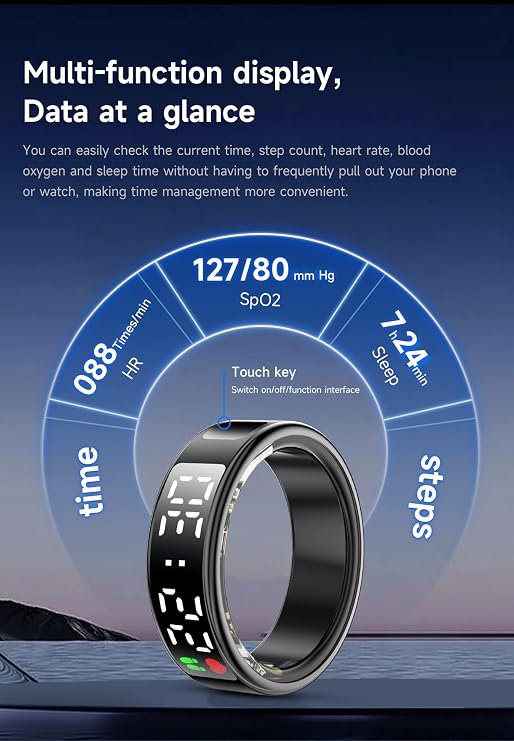 Smart Ring for Samsung IP68 Blood Oxygen Heart Rate Monitor Pedometer Calorie Counter Bluetooth Health Ring Black #8