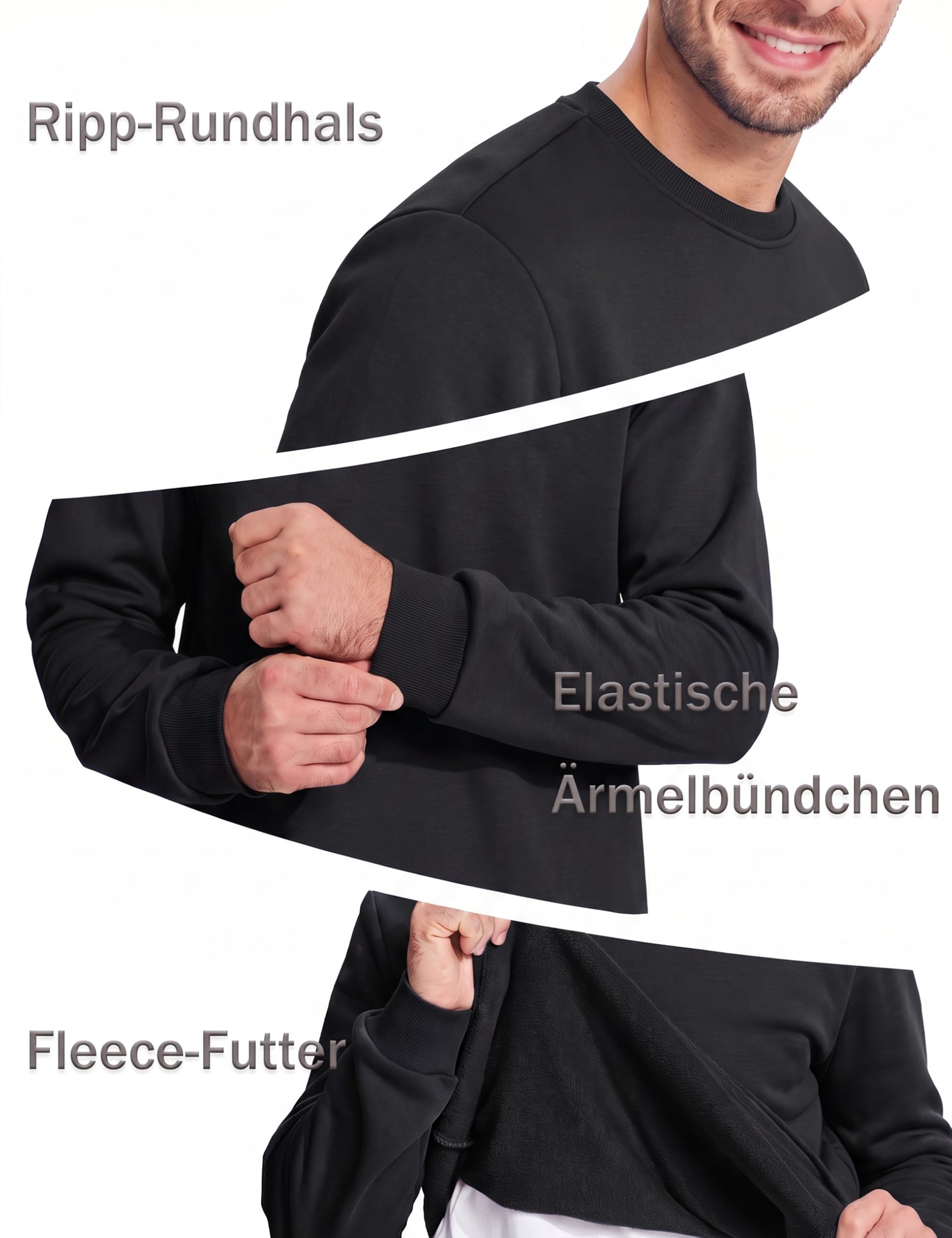 MAGCOMSEN Hombres Clásico Sudaderas sin Capucha Forro | Polar Pullover Invierno Manga Larga Running Jumper Suéter