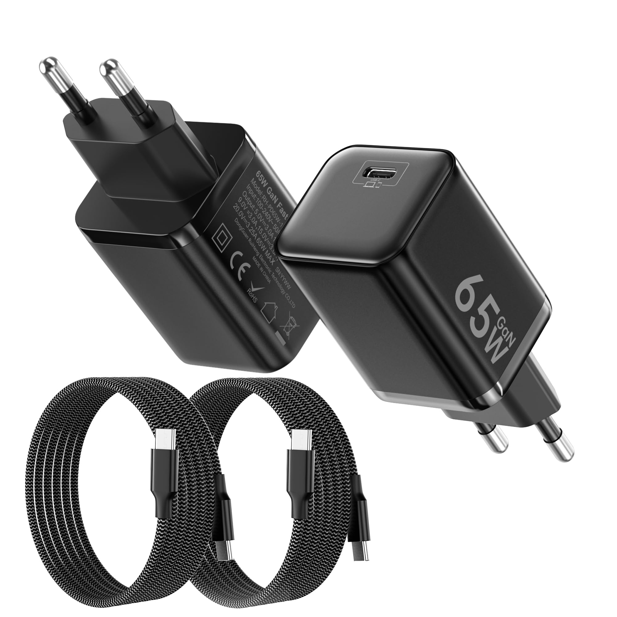 Cargador USB C 65W GaN II de alta gama, adaptadores robustos con cable trenzado de 2M 7