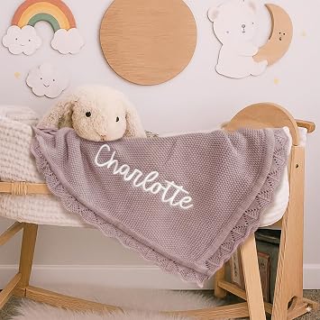Personalized Embroidered Baby Blanket with Name,100% Luxury Soft Cotton Knit Nap Blanket,Custom Baby Blanket for Boy/Girl, for Baby Shower