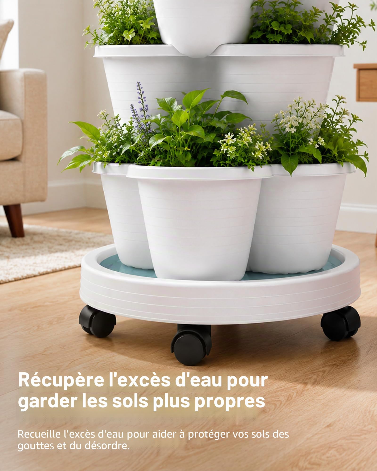 Bamworld Jardinière sur Pied 5 Niveaux Empilable avec roulettes Bloquables, pour Intérieur, Extérieur et Balcon, pour Herbes, Fraises et Légumes, Blanc