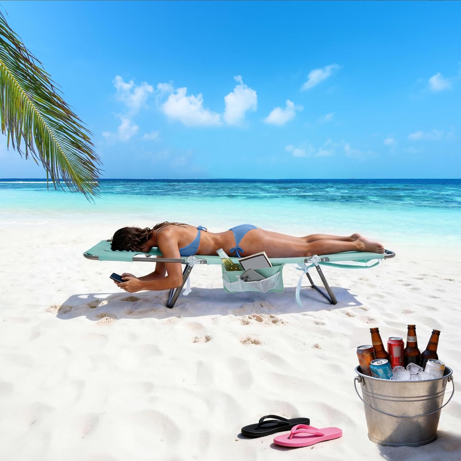 SUNNYFEEL Beach Lounge Chair, Backpack Reclining Beach Chairs Lay Flat, Sun Face Down Tanning Chair, Folding Camping Chairs Portable Camp Cot with Backpack Straps for Outdoor/Picnic/Lawn 2 pcs