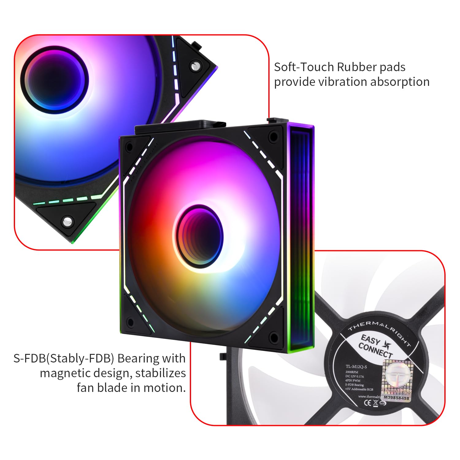 TR-Thermalright TL-M12Q-S X3 - Ventola PWM CPU PWM da 120 mm, con giunzione wireless, raffreddamento silenzioso da 2000 giri/min, ventola CPU nera, confezione da 3 pezzi, effetto luce a specchio