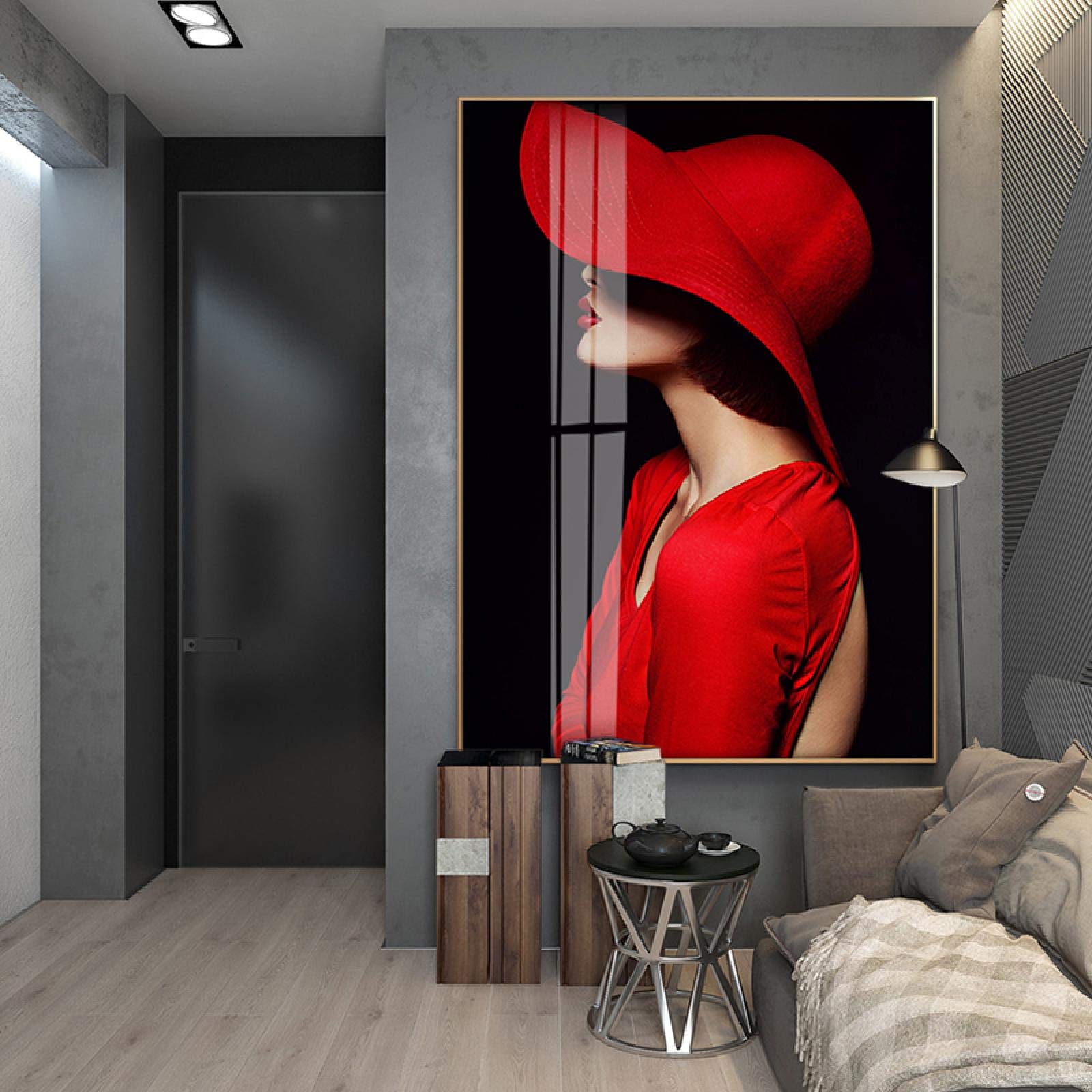 Peinture sur toile moderne dsdsgog de 60x90cm sans cadre avec silhouette rouge et noire