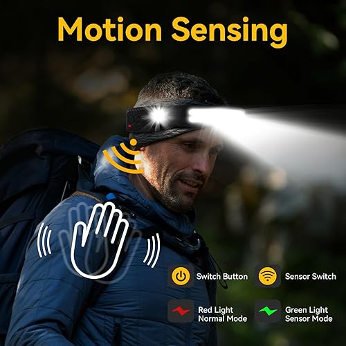 Miniatura 3 de Linterna frontal LED recargable, luz de haz ancho de 230 con sensor de movimiento, 5 modos de luces delanteras para el trabajo, senderismo, correr,