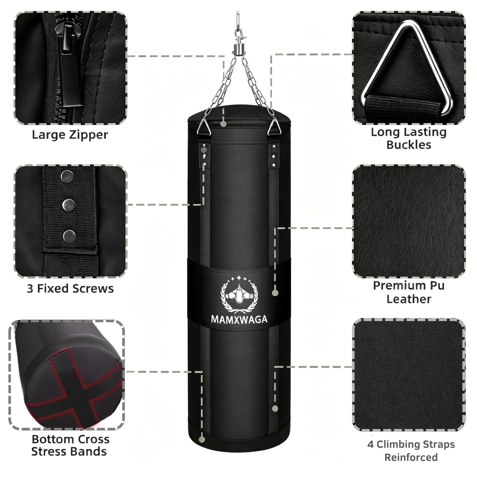 Canvas Boxsack für Erwachsene, 120 cm Schwerer Punchingsäcke Aufhängen Ungefüllt, Canvas Punching Bag Maximales Tragkraft 80kg