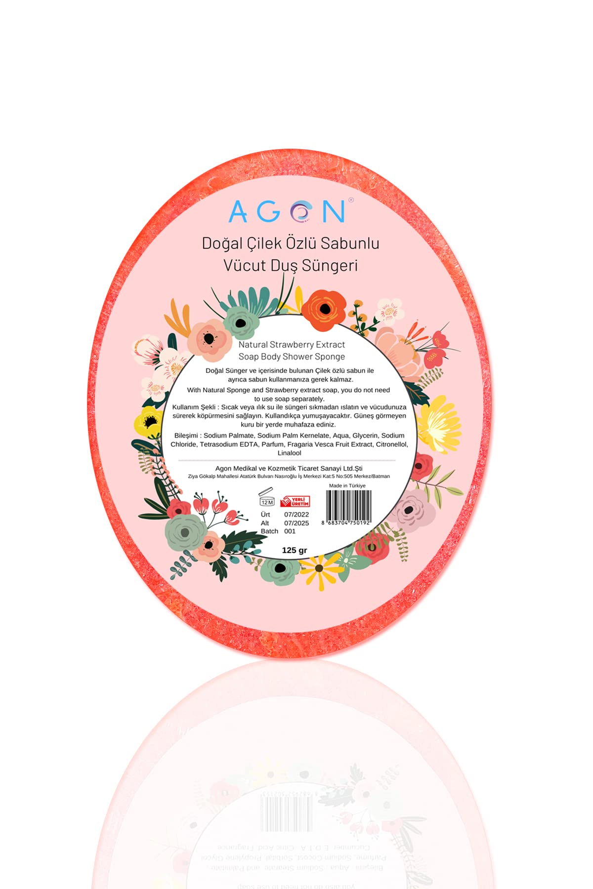 Agon Doğal El Yapımı Çilek Özlü Sabunlu Vücut Duş Süngeri 125 gr