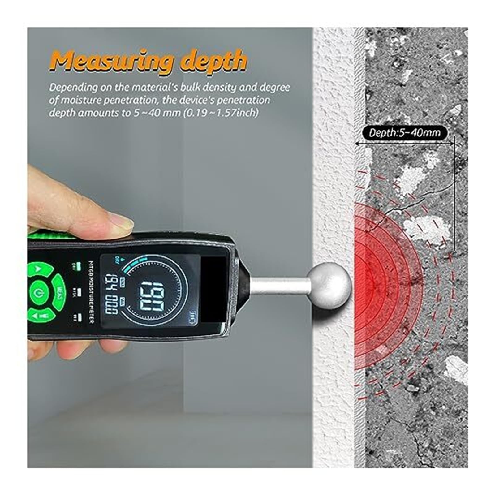 Misuratore digitale di umidità del legno MT68 Rilevatore senza contatto con schermo LCD e allarme