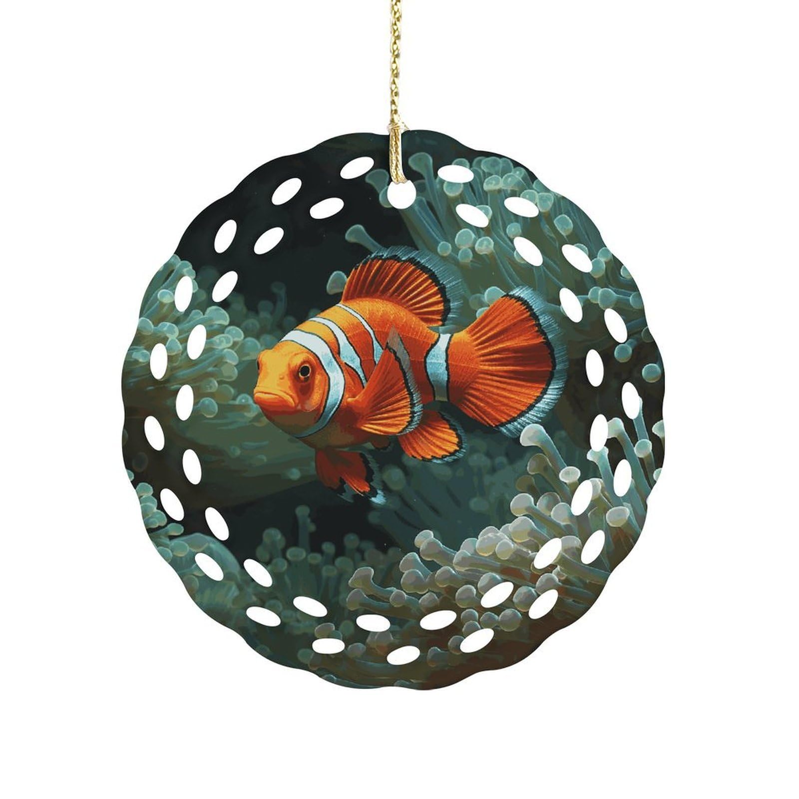 Fodpand Women's Style Fish Background Ceramic Ornament For Home Decor 3.2" Round Tree Decoration Christmas Ornaments For Men Double-Sided Design