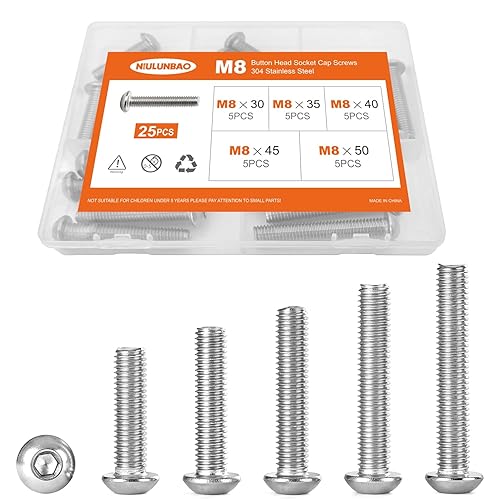 Tornillos de cabeza de botón M8 x 30 mm, 35 mm, 40 mm, 45 mm, 50 mm, tornillos de cabeza de botón, acero inoxidable 304, accionamiento hexagonal