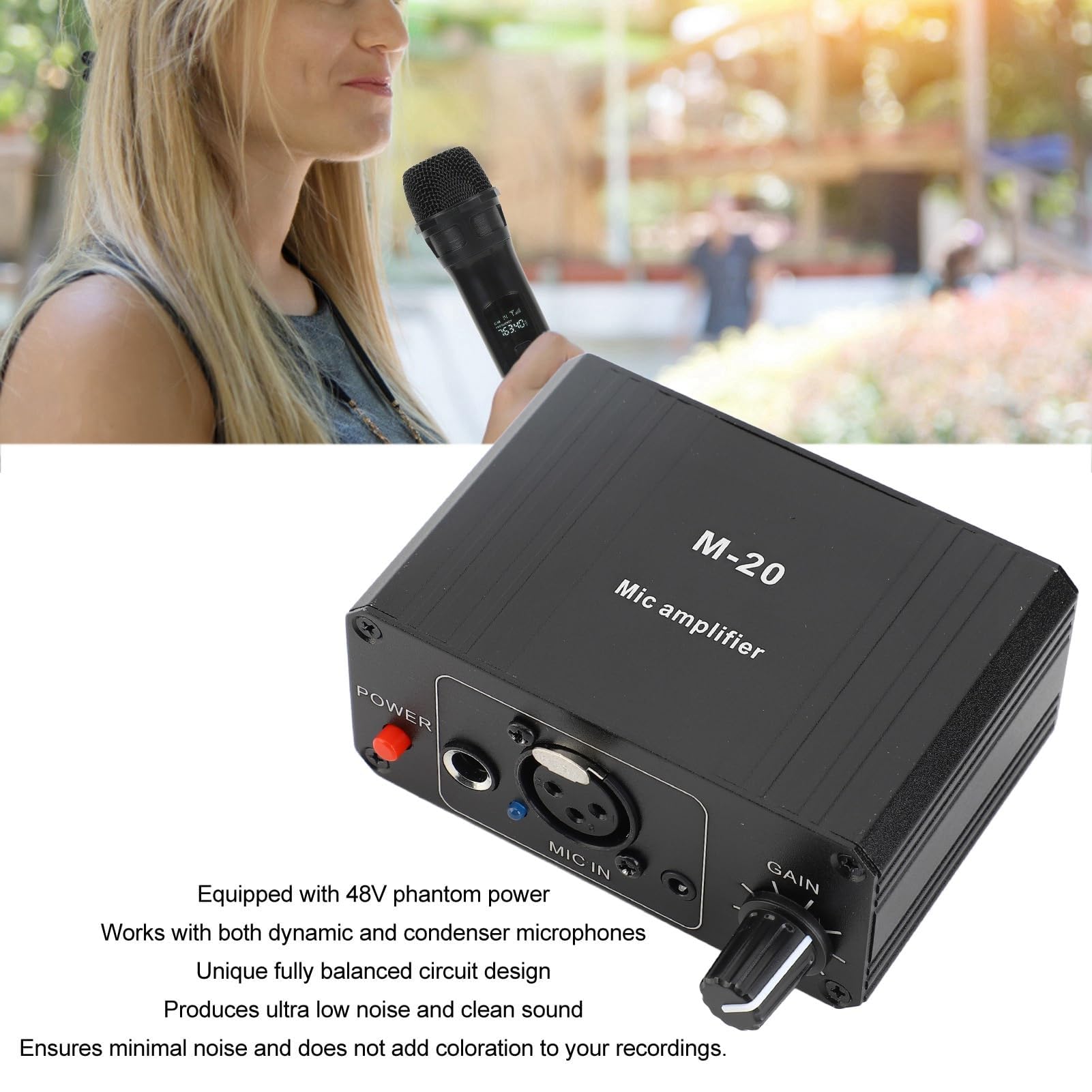 Préampli de Microphone, Préamplificateur de Microphone à Gain élevé avec Alimentation Fantôme 48 V pour Microphones Dynamiques et à Condensateur, Préamplificateur de Micro de
