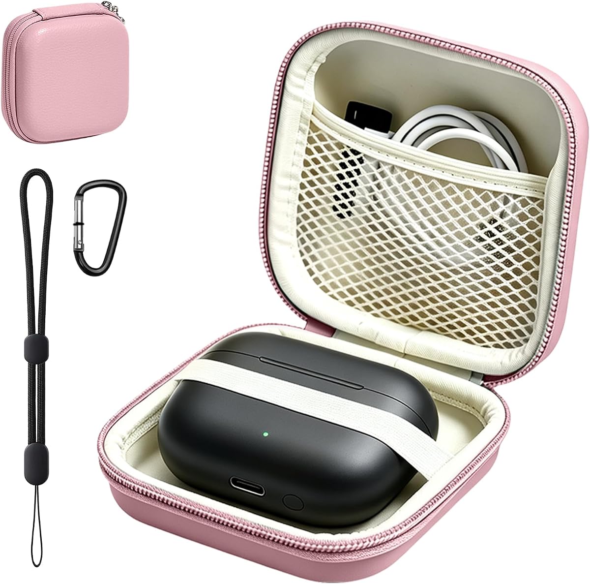 Carrying Case for Anker Soundcore P42i Wireless Earbuds,PU Material,Pink | PU Storage Bag,Lanyards and Carabiners