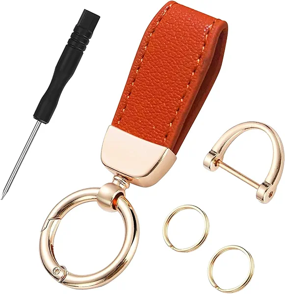 CHENLUKJ Leather Car Key Chain, Universal Key Chains for Men and Women, 360 Degree Rotatable Anti-Lost D-Ring - (Black)