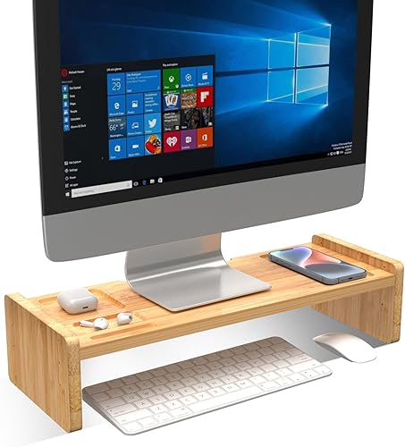 Soporte elevador de madera para monitor, soporte ajustable para monitor de computadora, soporte para computadora portátil para el hogar y la oficina