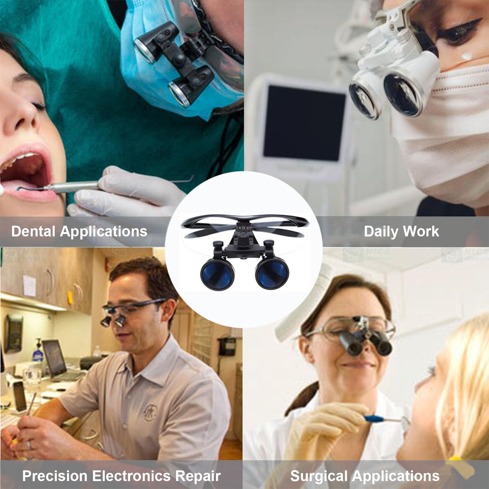 Lupy stomatologiczne ze światłem 2,5/3,5X, Lupy Lornetki Chirurgiczne Szkło powiększające dentystyczne Szkło powiększające, Ochronne Medyczne Okulary Regulowane Do Stomatologii, Chirurgii