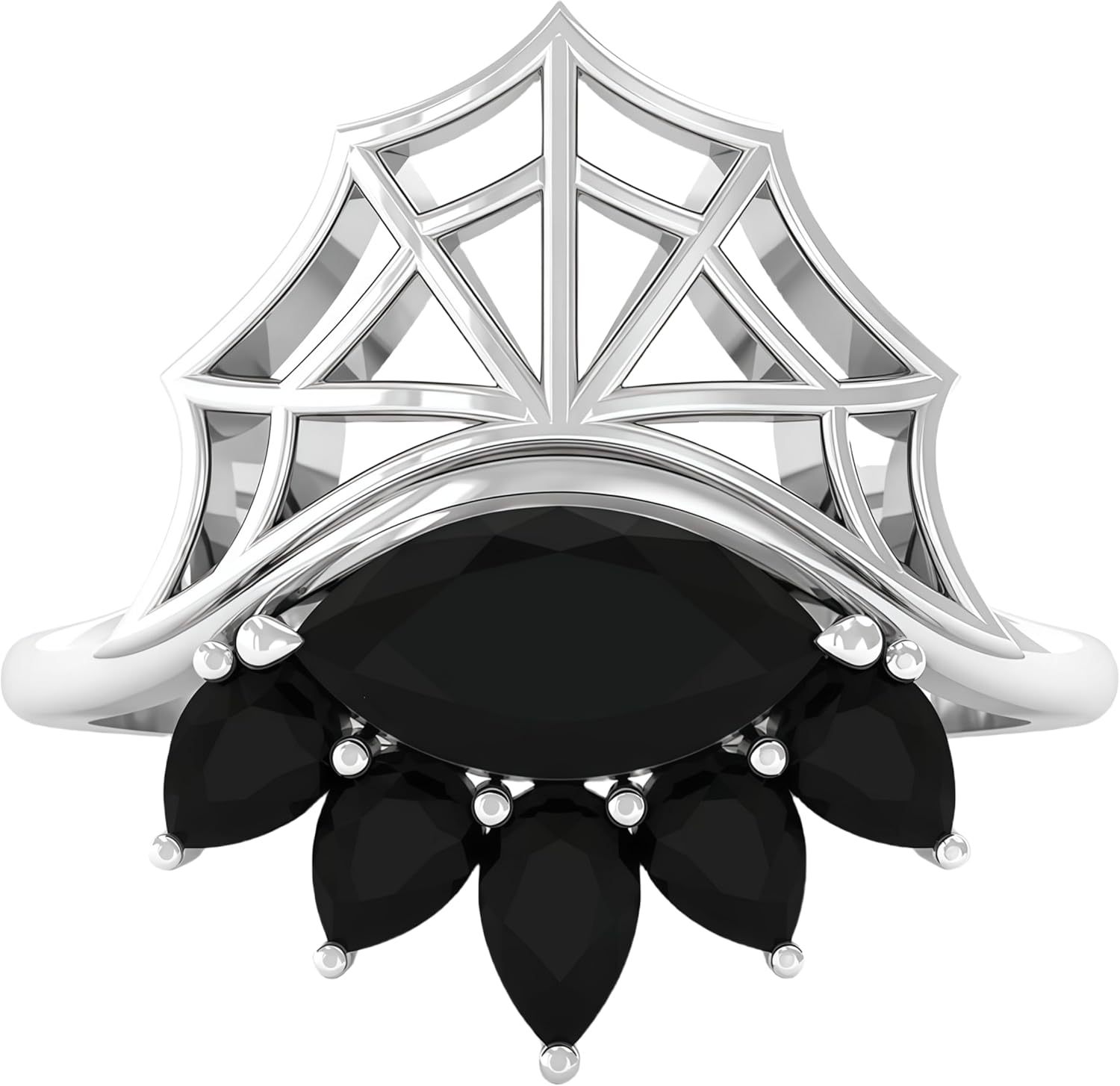 925 Sterling Silver Spiderweb Ring With Marquise Cut Moissanite/Onyx/Garnet Unique Gothic Engagement Promise Ring Free Engraving Bridal Wedding Band For Women