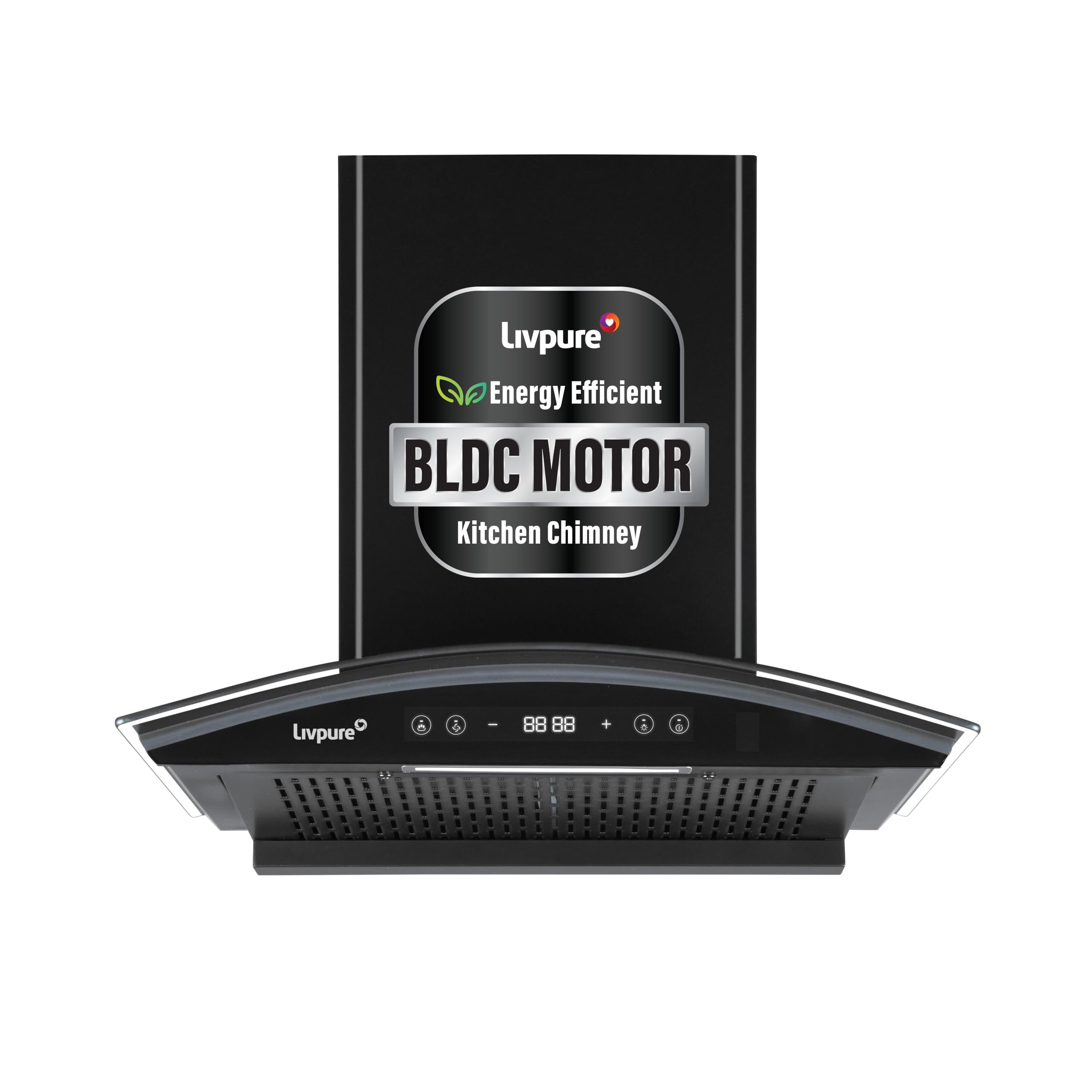Livpure 60cm 1400m3/hr BLDC Filterless Autoclean Chimney|9 Speed With RPM Display|Oil Collector|Touch & Gesture Control |10 Yrs Warranty on Motor,1 Yr Comprehensive| LIV-ETERNA-BLDC-60-FL-HAC,Black