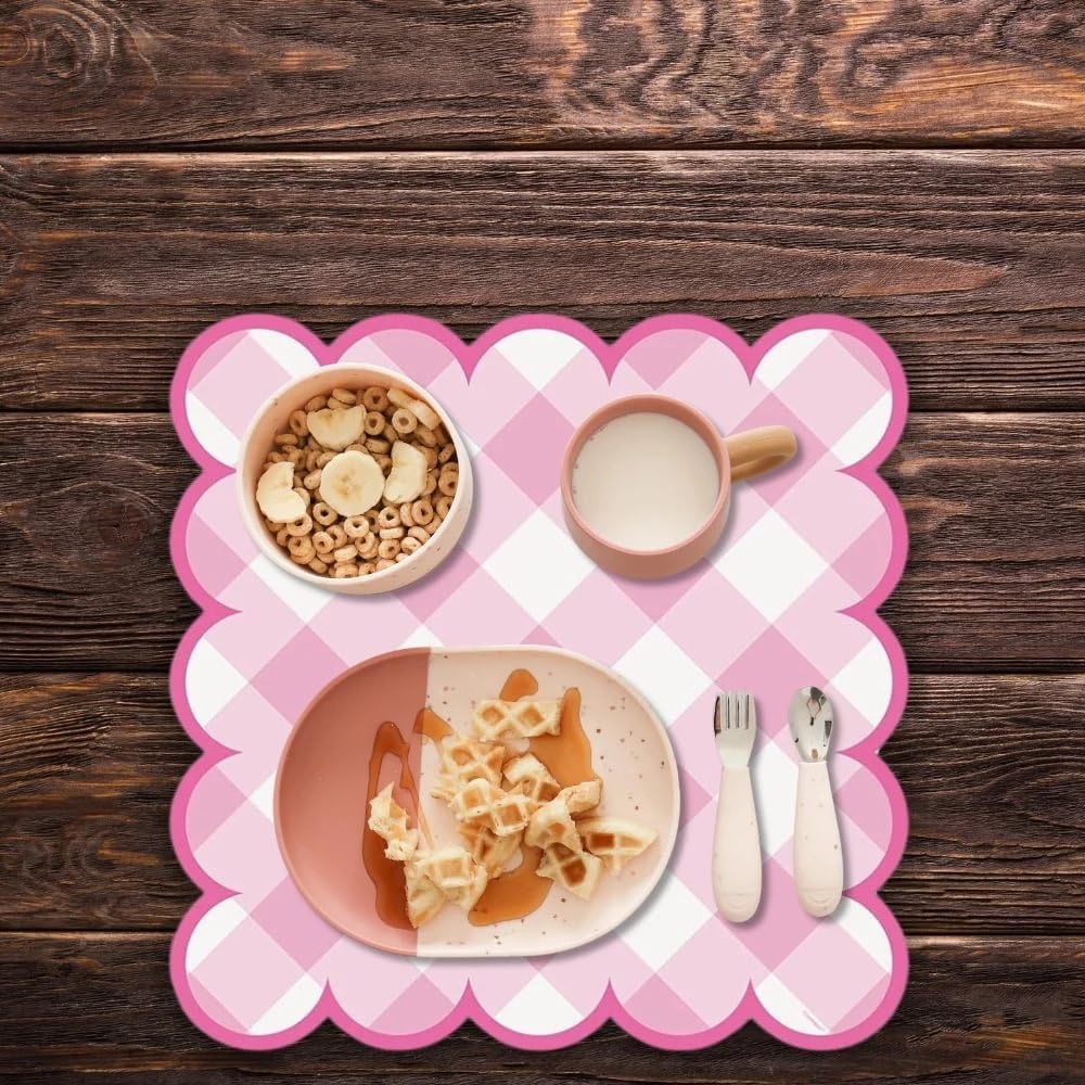 Pastel Gingham Scalloped Placemats (Pack of 8) - Charming & Disposable Mats, Perfect Table Decor For Summer Events, Birthdays, Baby Showers, Picnics, Celebrations & Everyday Use image 5