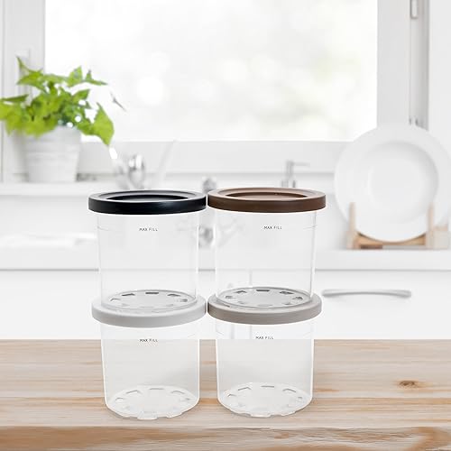 Miniatura 6 de HEARTH + ROVER Recipientes de repuesto para pintas y tapas de crema ninja, paquete de 4, tapas de color neutro, negromarrónbeigegris claro,