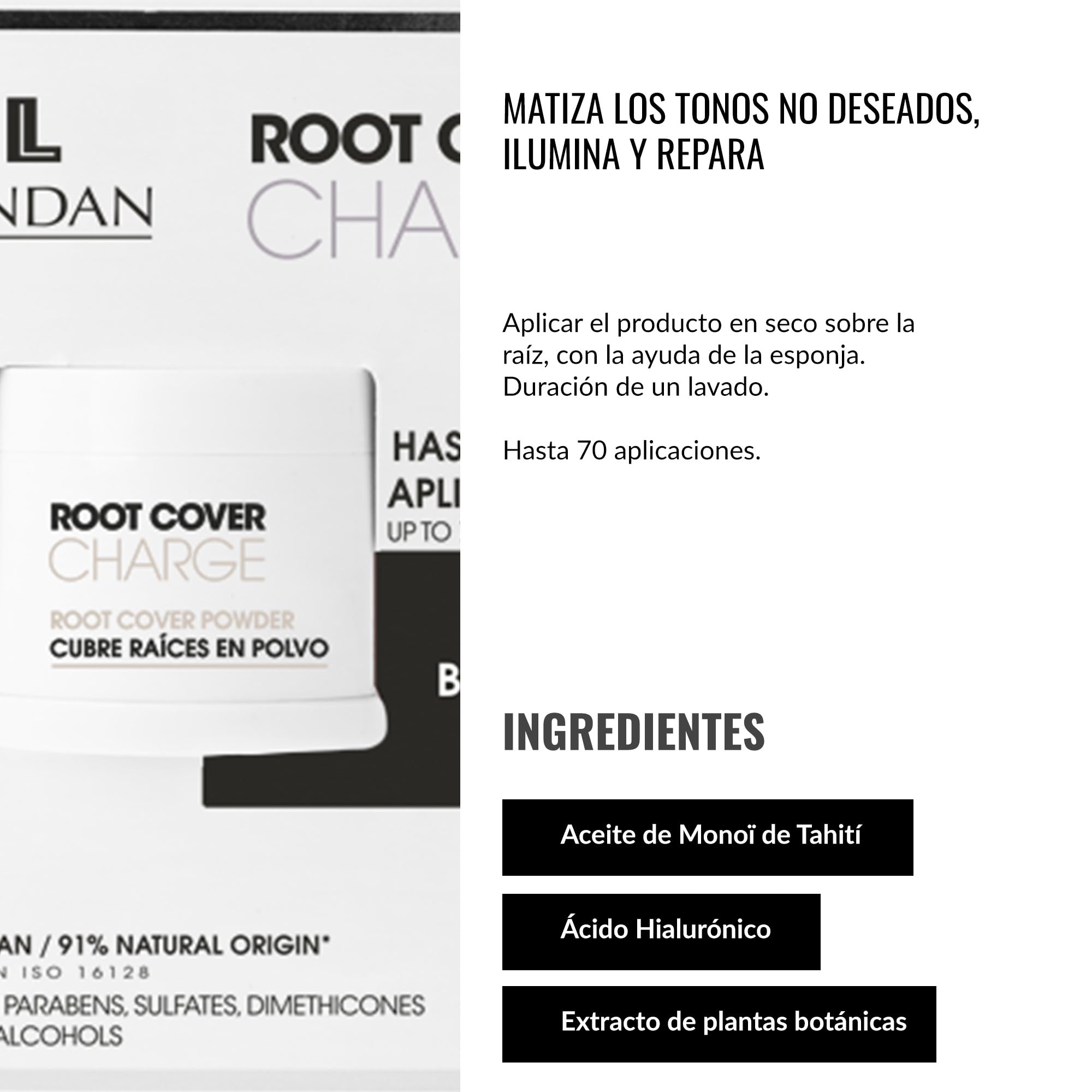 LENDAN - Cubre Raíces Canas en Polvo - Root Cover Charge - 4 g - Color Negro - Polvo Mineral para una Cobertura Fácil, Instantánea y Natural de las Canas - Absorbe la Grasa o Sebo de la Raíz