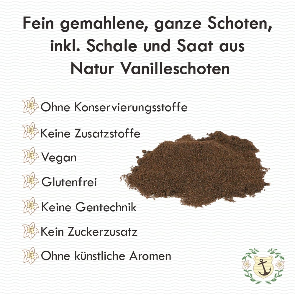 Natur Vanillepulver 20g / gemahlene Vanille Schoten / vom Vanille Shop / ideal zum Backen und würzen