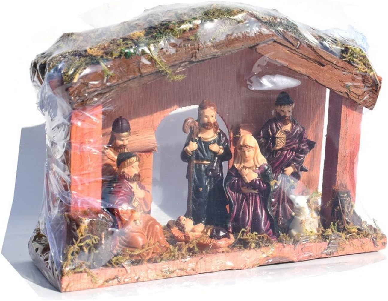 8-Inch Nativity Scene Manger Display - Christmas Decoration with Stable House and Figurines, Religious Gift for Holiday Home Decor