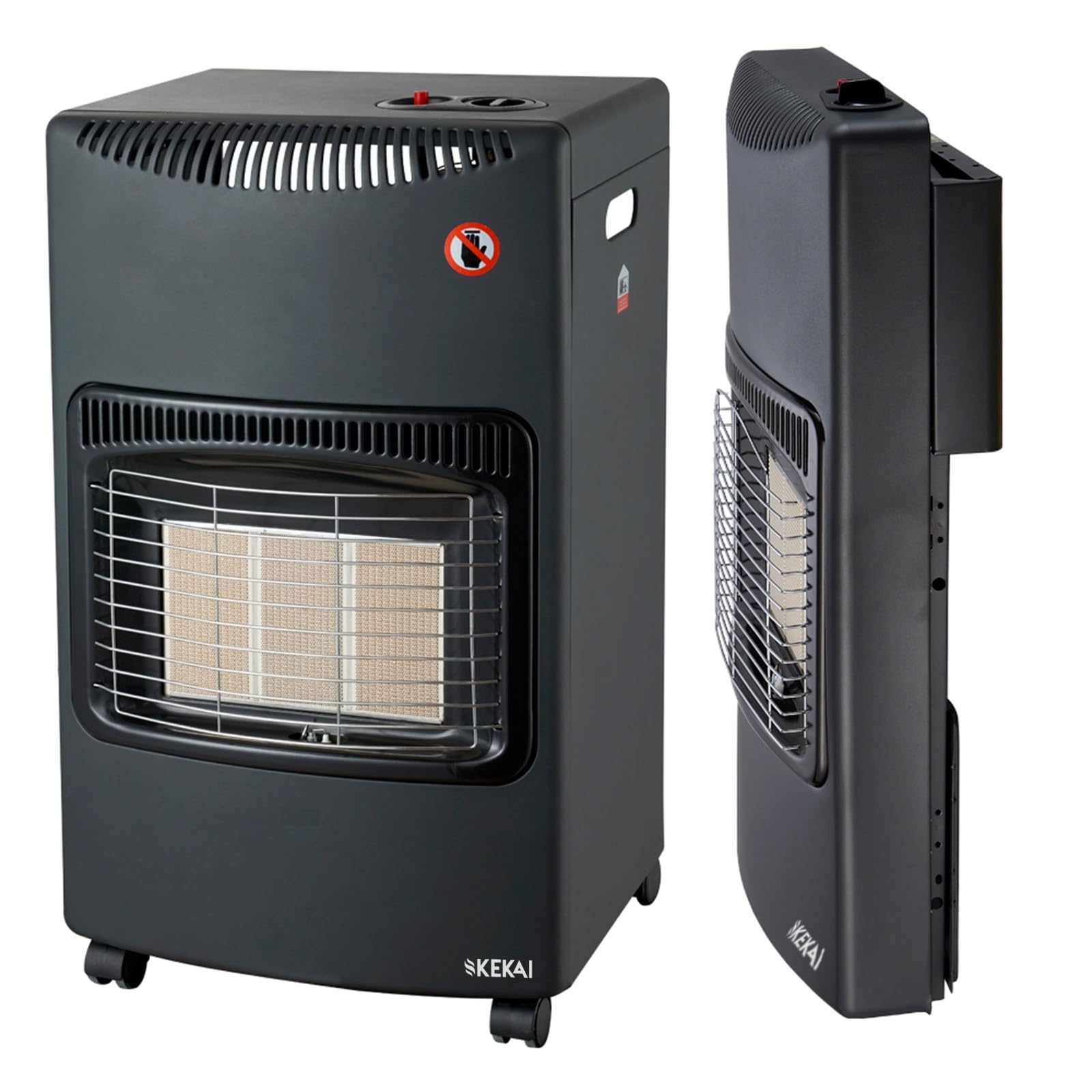 Estufa de gas plegable para uso interior Kekai New Slim 42 x 26 x 73 cm, 4200 W, 4 ruedas giratorias de cerámica radiante 3 niveles de calor