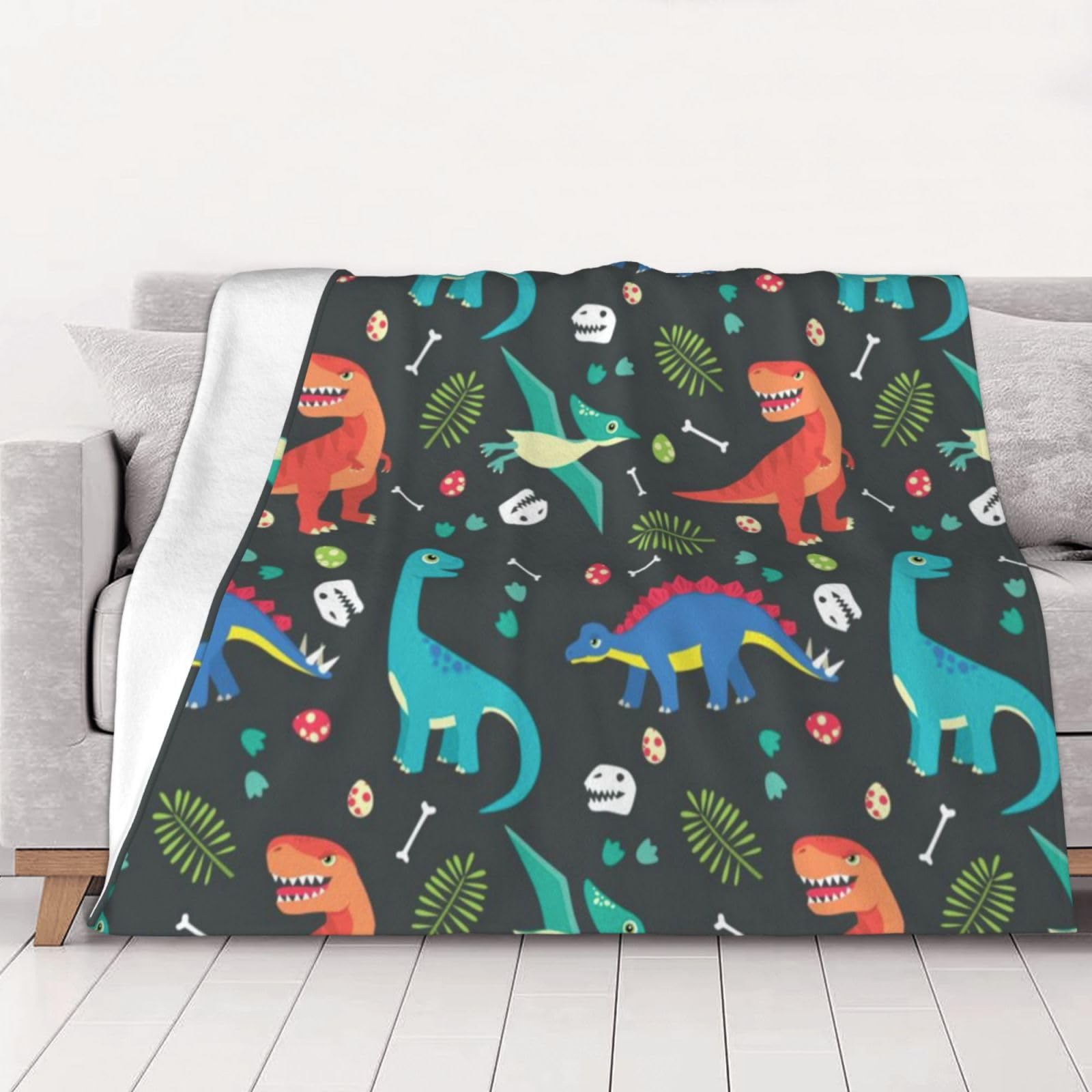 AUBKFELD Cartoon dinosaur Printed Flannel Blanket 150x125 CM, Soft & Warm Throw Blanket for Sofa/Couch/Bed/Car, Gifts for Audlts Women Men