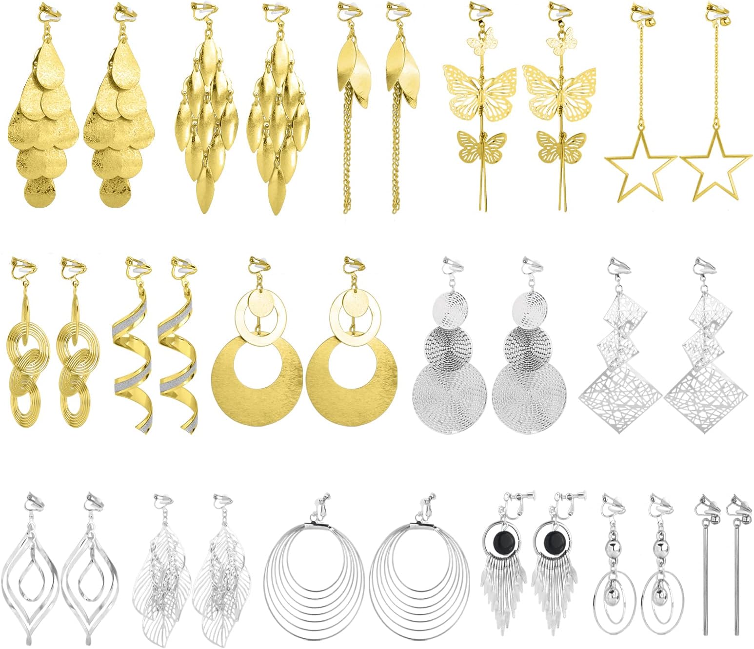 NEWITIN 16 Pairs Clip On Earrings for Women Cute Earring Charming Fashion Dangle Drop Earring Non Piercing Clip on Dangle Earrings for Women