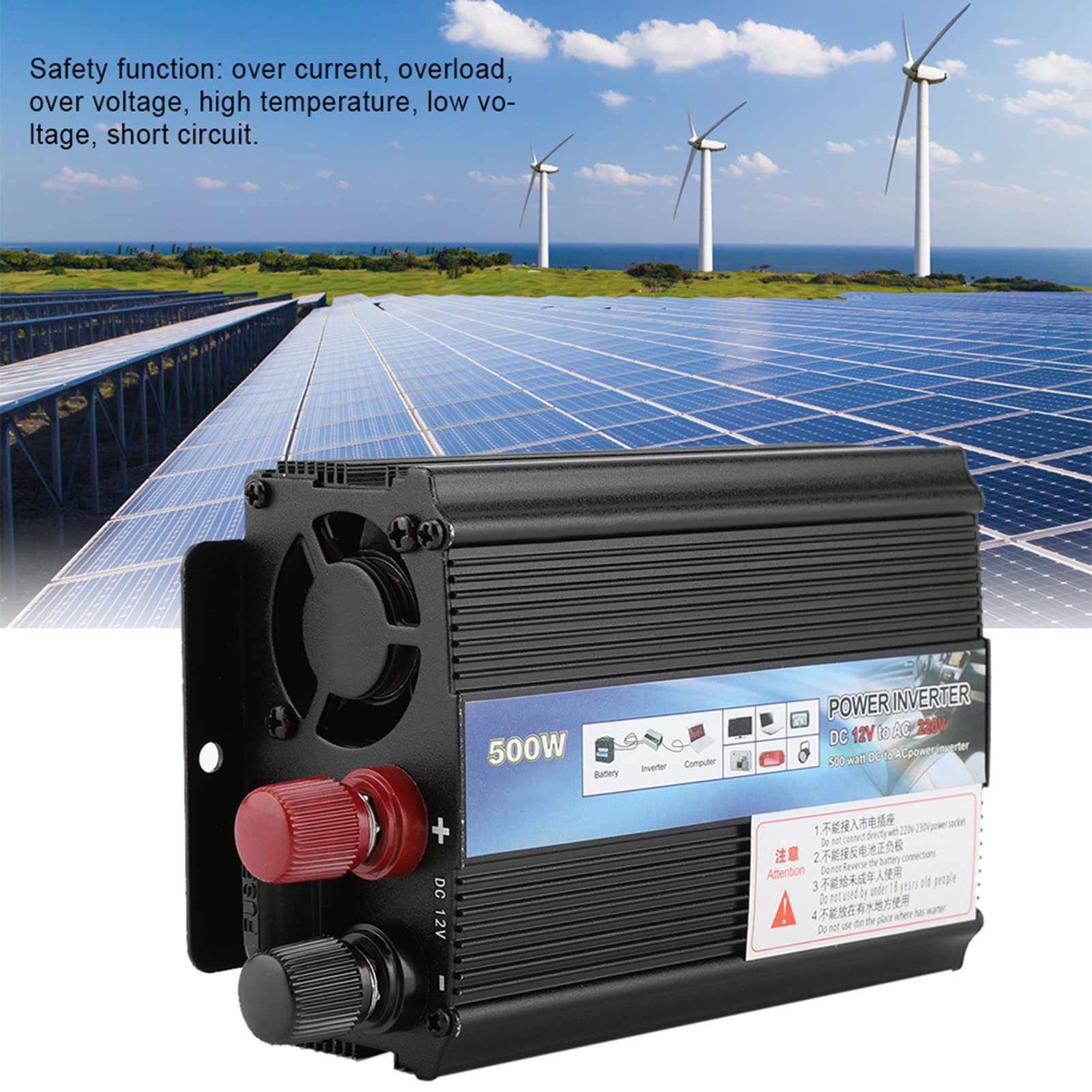 Inversor, Convertidor de Voltaje, Inversor Solar, Inversor de Panel Solar, Inversor 500W 12V a 220V/100V Convertidor con Panel Solar para el Hogar (12v a 220v/500W)