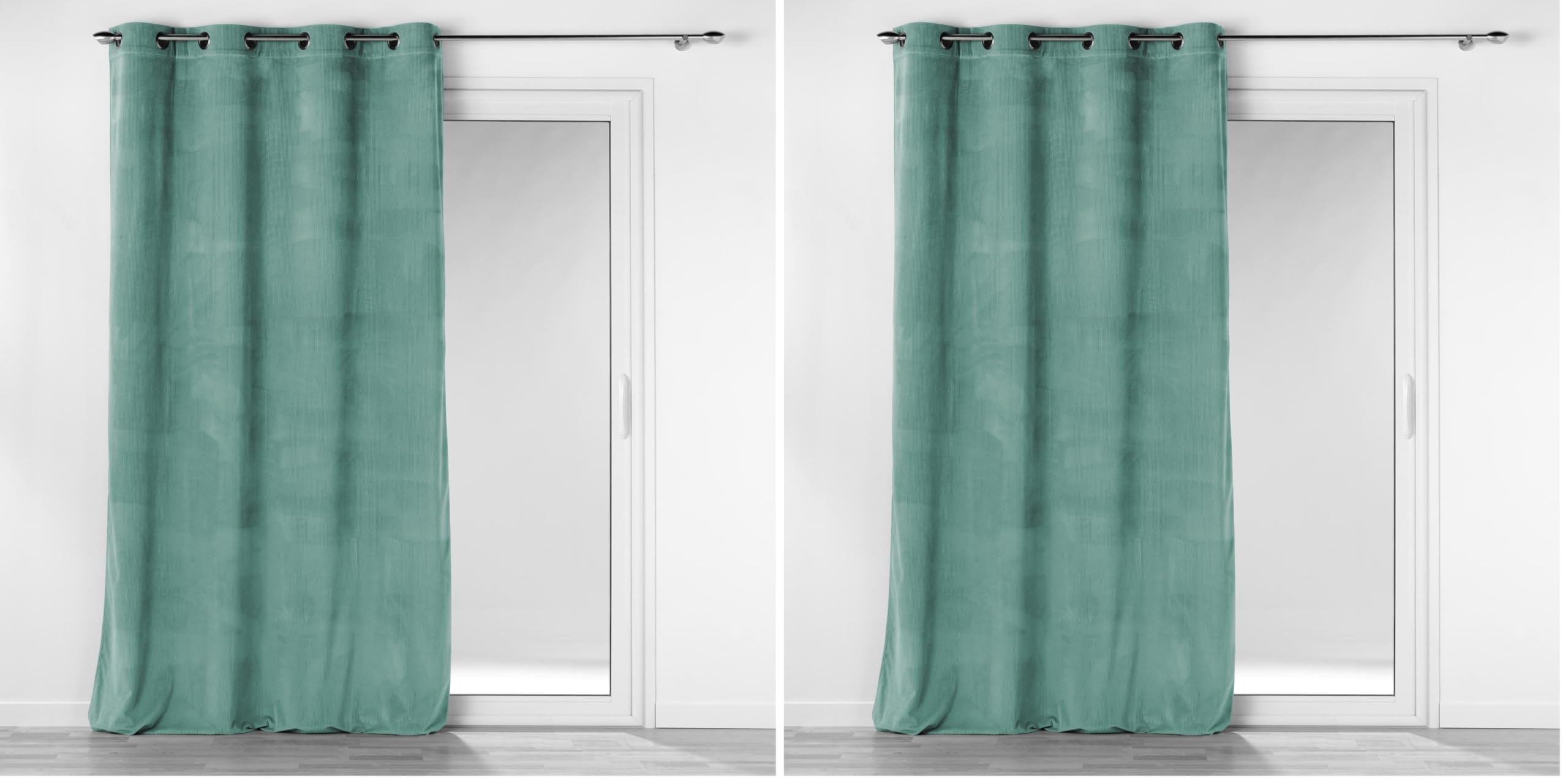 Douceur d'Intérieur, Rideau à Oeillets (140 x 260 cm) Casual Sauge, Velours Côtelé Uni (Lot de 2)