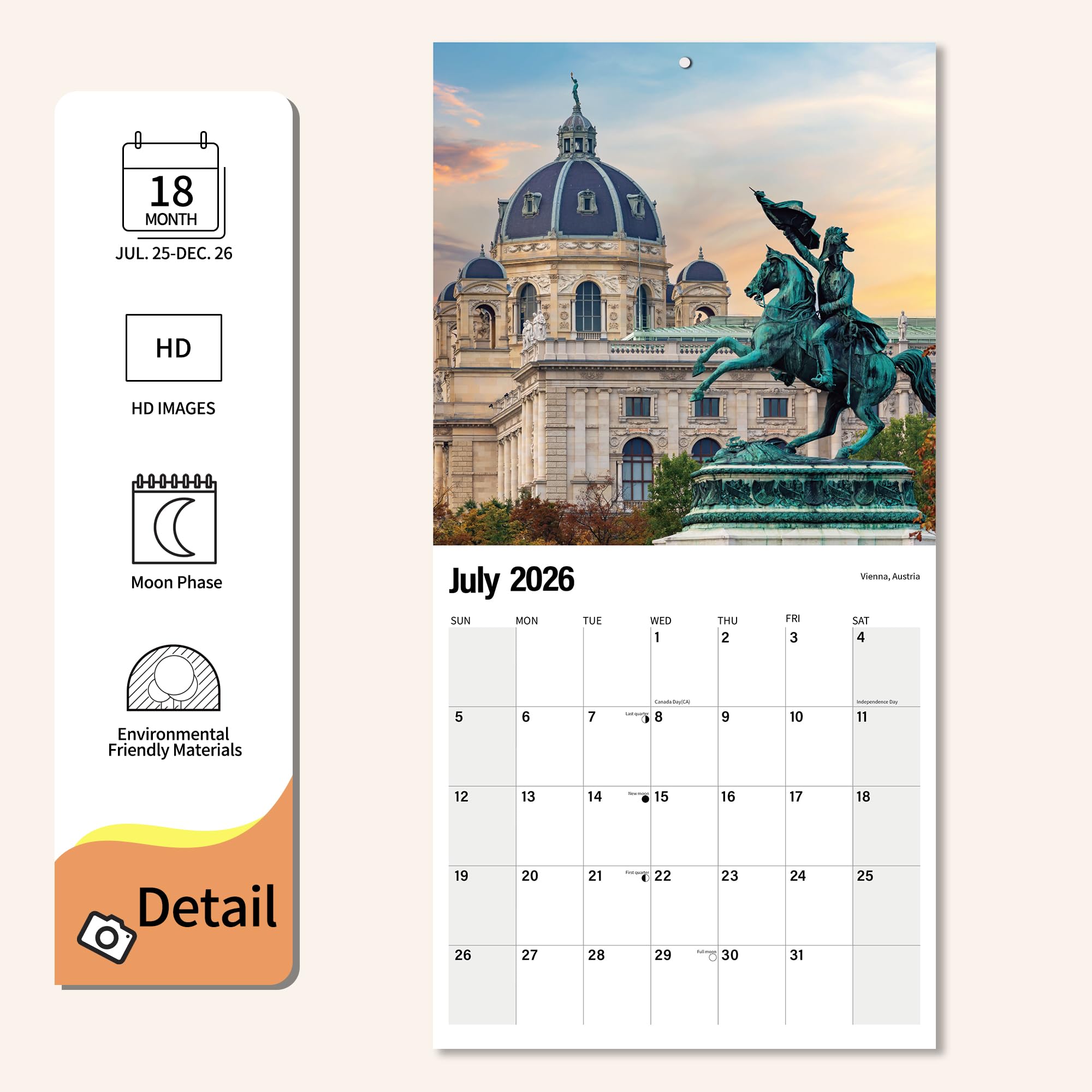 Calendrier mural 2025-2026 – Calendrier mural mensuel européen à suspendre avec grands blocs pour organiser et planifier, emploi du temps scolaire, maison, bureau et famille, papier épais et robuste