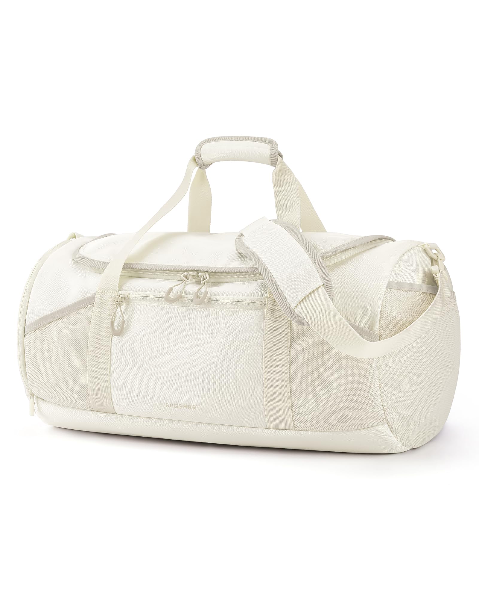 BAGSMART Gym Bag for Men & Women, Lightweight Duffel with Shoe Compartment, Weekender Bags with Wet Pocket, Workout Overnight Carry on for Travel, Beige