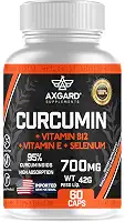 Curcuma (Extrato de rizomas de cúrcuma (Curcuma longa L.) + Vitamina B12 + Selênio e Vitamina E - 95% de curcumoides - 130 mg de rizomas de curcumina - 60 softcaps - Axgard Supplements