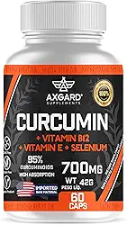 Curcuma (Extrato de rizomas de cúrcuma (Curcuma longa L.) + Vitamina B12 + Selênio e Vitamina E - 95% de curcumoides - 130 mg de rizomas de curcumina - 60 softcaps - Axgard Supplements