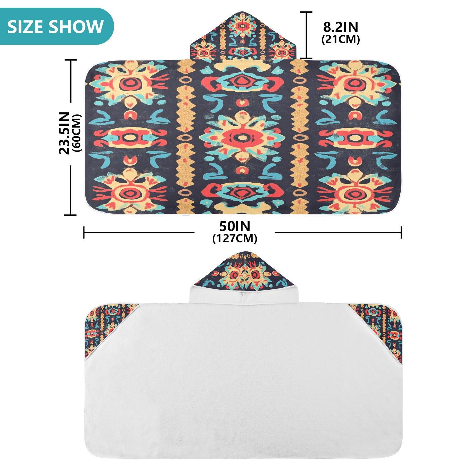 Kigai Ethnic Print Hooded Beach Towel for Kids Soft Absorbent Quick Dry Bath Towel with Hood Lightweight Toddler Shower Pool Bath Wrap for Boys Girls